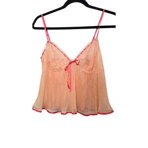 Victorias Secret Peach Sheer Pleated Babydoll Y2k Lingerie Pink Ribbon Size S